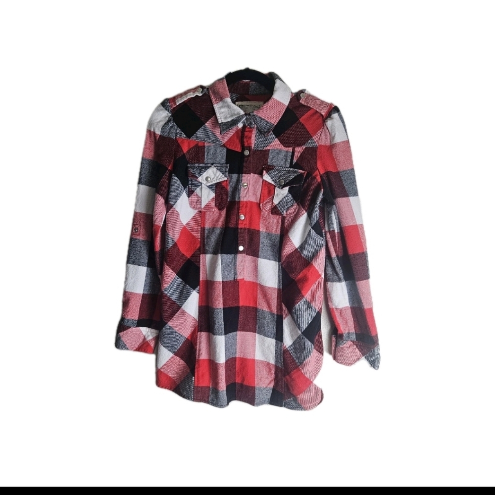 Flying Tomato Women's Vintage Plaid Flannel Red Black and White.Shirt Sz. M